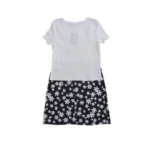 art class. Girls black and white floral print dress and white shirt sleeve. NWT